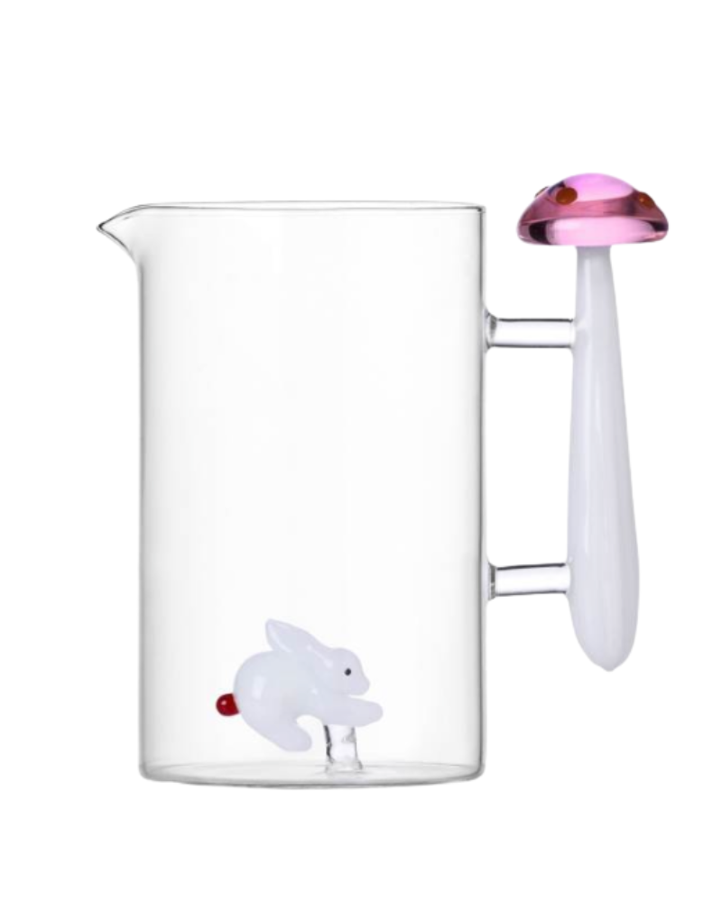 Jug White Rabbit-Pink Mushroom