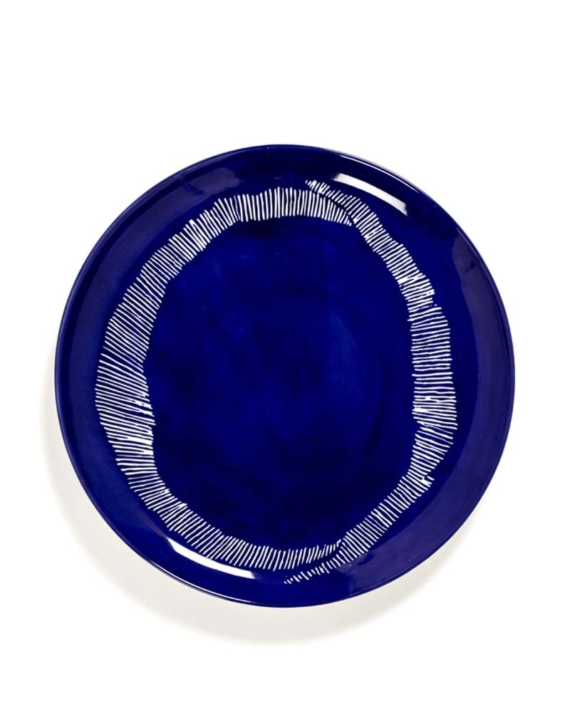 Plate Feast L Lapis Lazuli Swirl - White Stripes - Set of 2