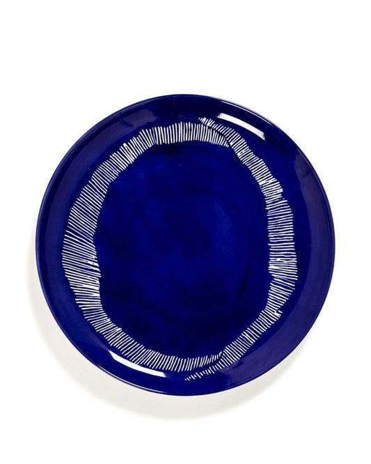 Plate Feast L Lapis Lazuli Swirl - White Stripes - Set of 2