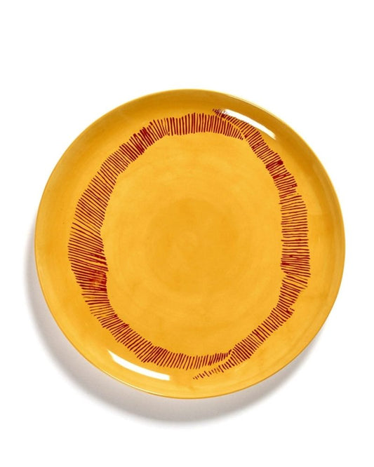 Plate Feast L Sunny Yellow Swirl - Red Stripes - Set of 2