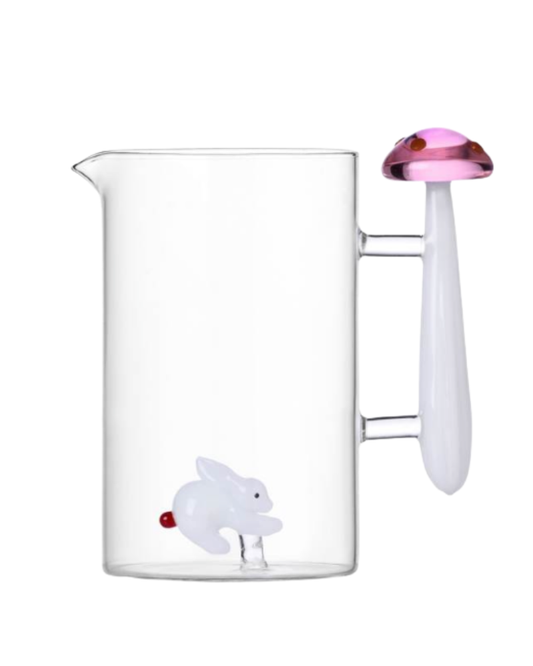 Jug White Rabbit-Pink Mushroom