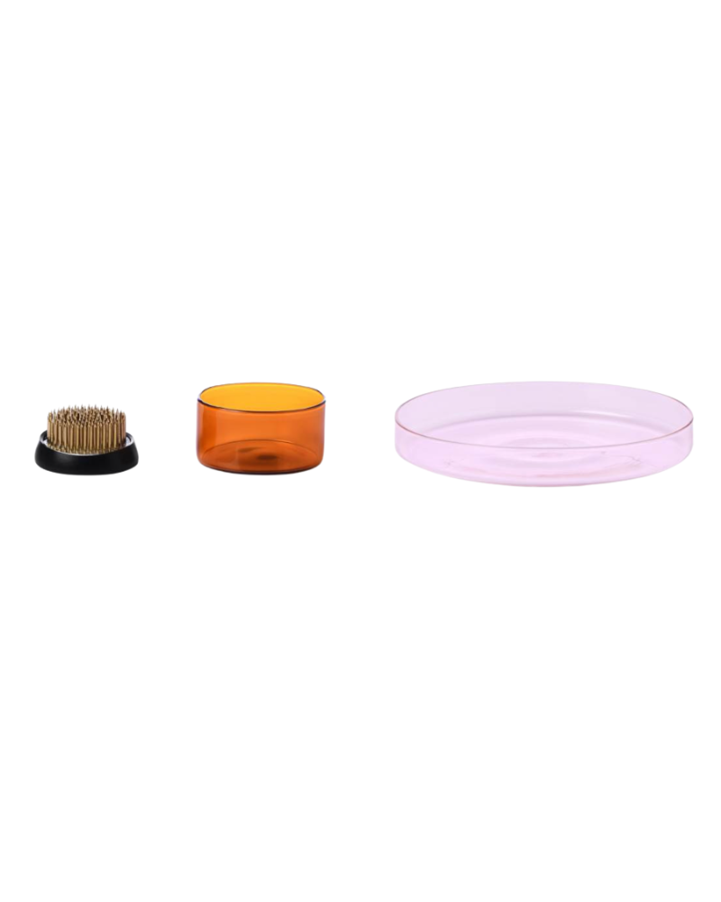 Set Trays - Amber Light Pink Brass Flower Frog