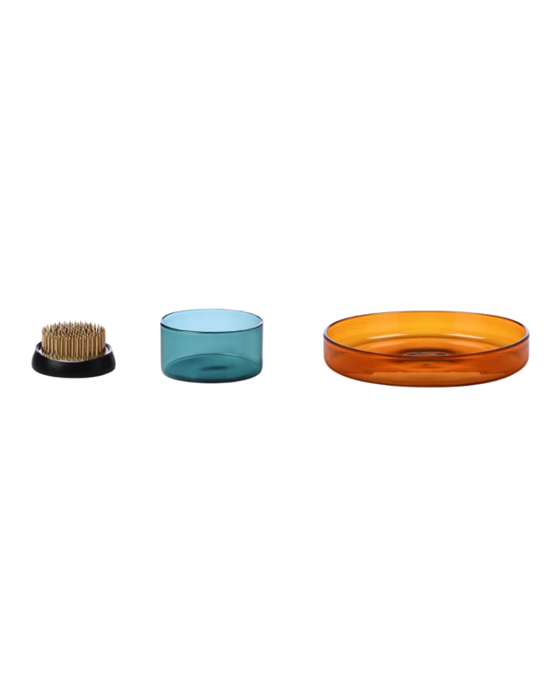 Set Trays - Light Pink Light Blue Brass Flower Frog