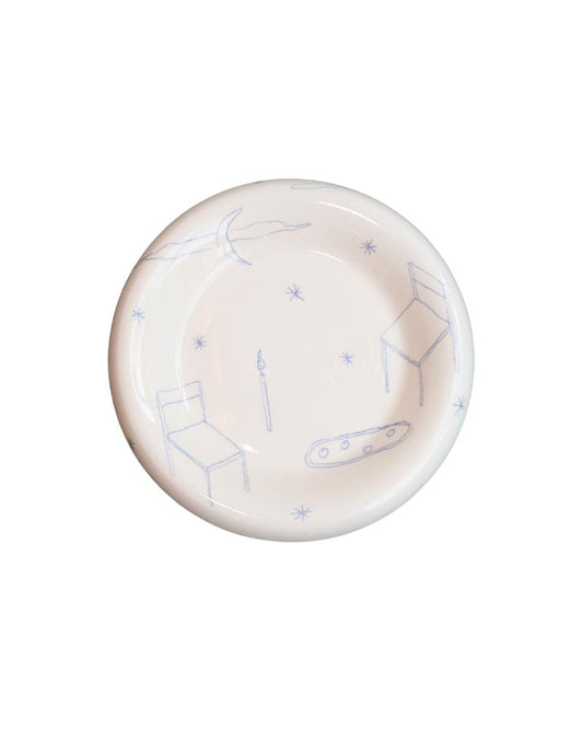 Cloud Pillow Plates Tattoed: Plates Chairs and Moons in Blue