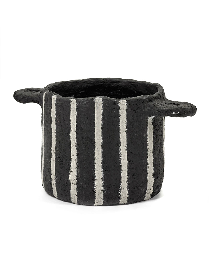 Pot Marie Paper Mache - Black Vertical Stripes