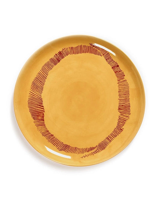 Serving Plate Feast Sunny Yellow Swirl - Red Stripes