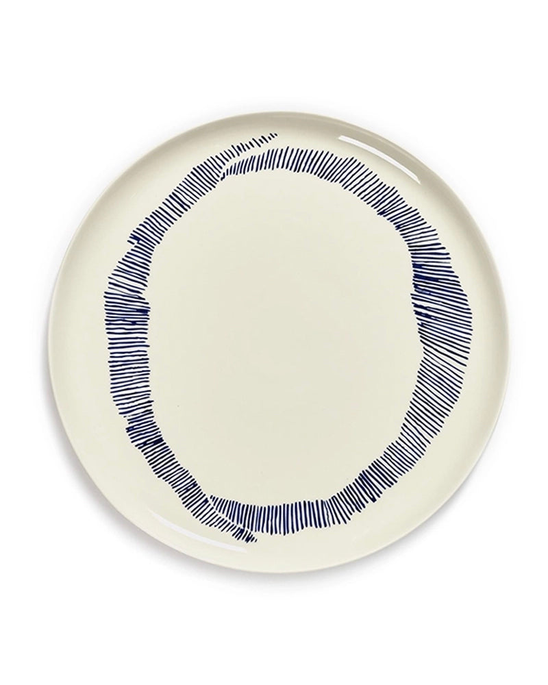 Serving Plate Feast White Swirl - Blue Stripes