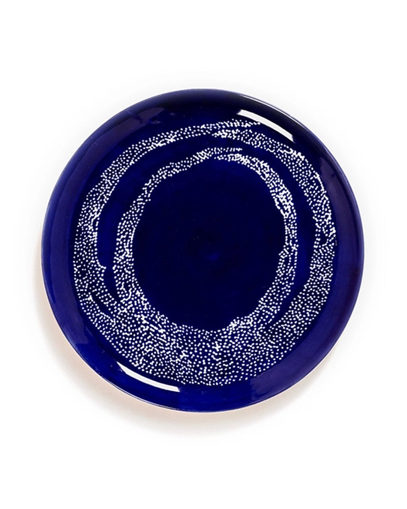 Plate Feast L Lapis Lazuli Swirl - White Dots - Set of 2