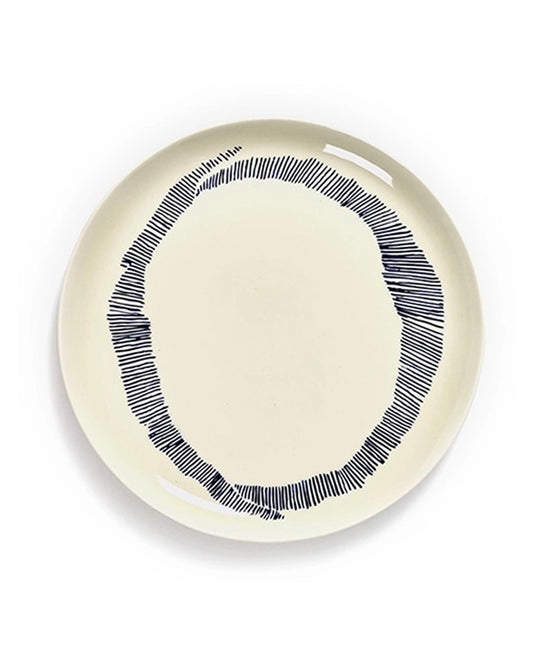 Plate Feast L White Swirl - Blue Stripes - Set of 2