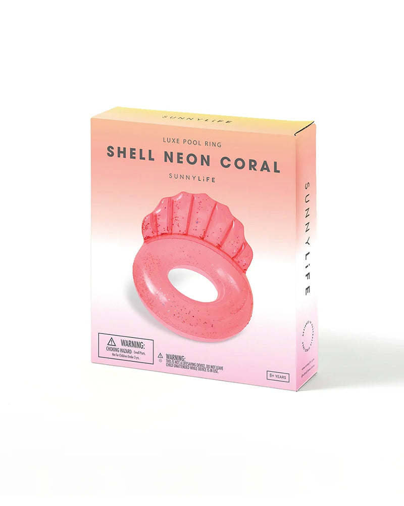 Luxe Pool Ring Shell Neon Coral